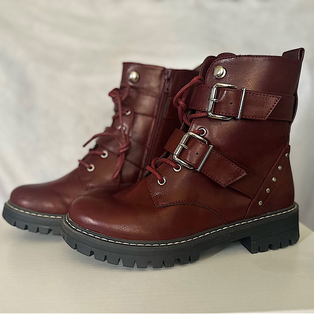 Burgundy combat boots